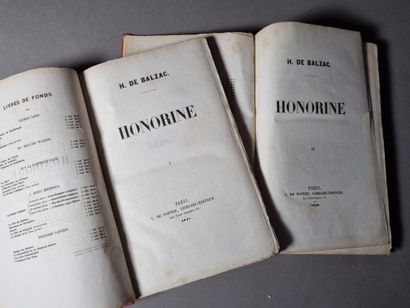 null BALZAC (Honoré de). Honorine. Paris, L. de Potter, 1843. 2 volumes in-8, bradel...