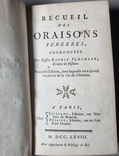  FLÉCHIER (Esprit). Recueil des oraisons funèbres. Paris, Saillant, Desaint, 1768....