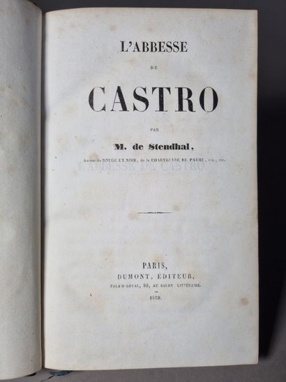 null STENDHAL. L’Abbesse de Castro. Paris, Dumont, 1839. In-8, demi-chagrin aubergine,...