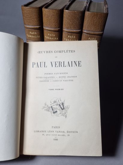  VERLAINE (Paul). Œuvres complètes. Paris, Léon Vanier, 1899-1900. 5 volumes in-12,...