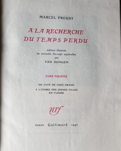  PROUST (Marcel). À la recherche du temps perdu. Paris, NRF, 1947. 3 volumes petit-in-4,...