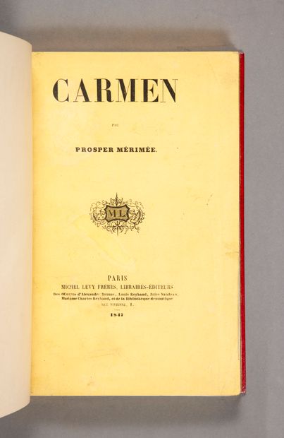 null MÉRIMÉE (Prosper). Carmen. Paris, Michel Lévy, 1846. In-8, maroquin rouge-orangé,...