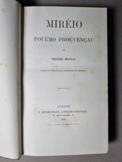  MISTRAL (Frédéric). Mirèio. Avignon, Roumanille, 1859. In-8, demi-veau caramel de...