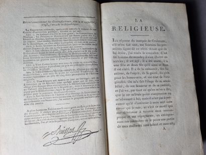 DIDEROT (Denis). La Religieuse. Paris, Buisson, An cinquième de la république [1797]....