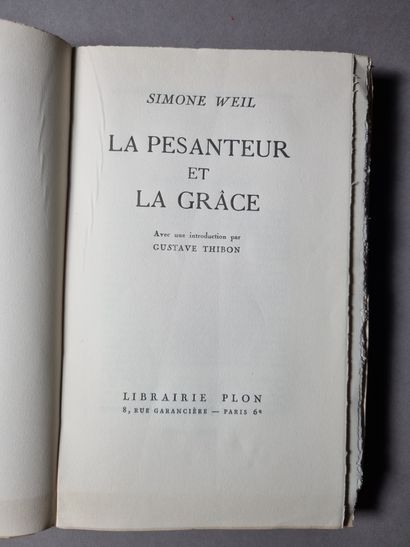 null WEIL (Simone). La Pesanteur et la grâce. Paris, Plon, 1947. In-12, paperback._x000D_

_x000D_

First...