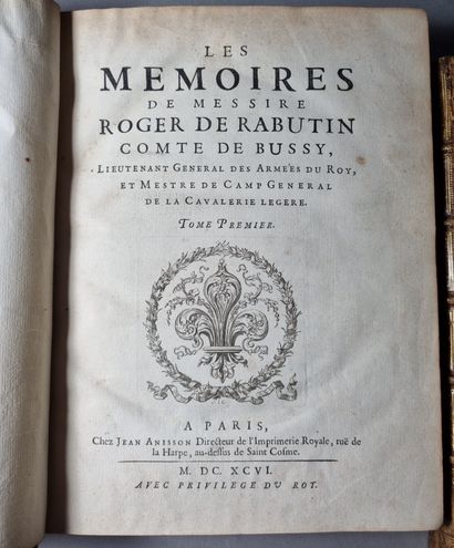  BUSSY RABUTIN (Roger). Les Mémoires. Paris, Jean Anisson, 1696. 2 volumes in-4,...