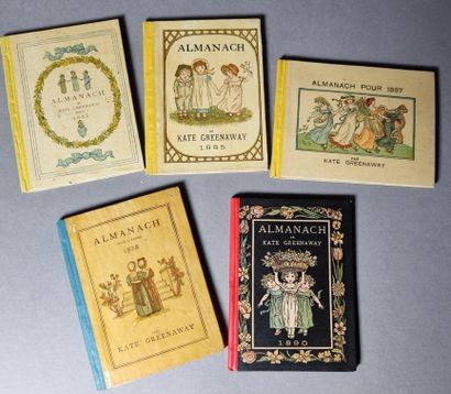 null GREENAWAY (Kate). Almanachs. 1883-1885-1887-1888-1890. 5 volumes in-18, cartonnage...