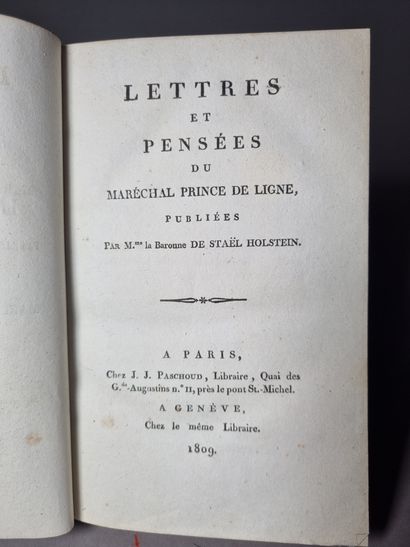  LIGNE (Prince de). Lettres et pensées. Paris, Genève, Paschoud, 1809. In-8, demi-veau...