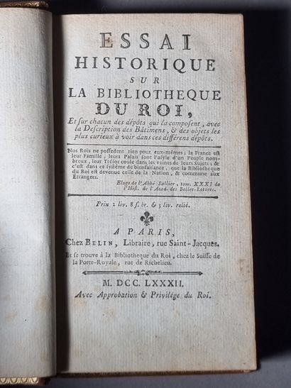 null LE PRINCE (Nicolas-Thomas). Essai historique sur la bibliothèque du roi. Paris,...
