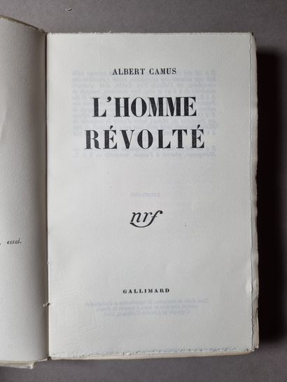  CAMUS (Albert). L’Homme révolté. Paris, Gallimard, 1951. In-12, broché._x000D_ 
_x000D_...