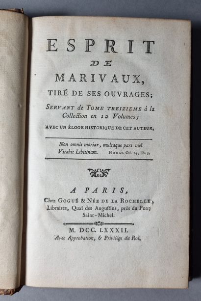  MARIVAUX. Œuvres complettes. Paris, Veuve Duchesne, 1781. 12 volumes in-8, veau...