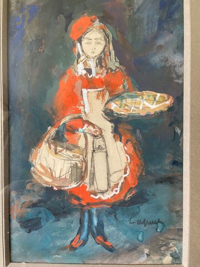 Pierre LAPRADE (1875-1931) 
Le petit chaperon rouge
Gouache et aquarelle
Signé en...