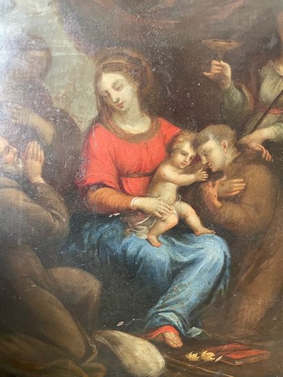 ÉCOLE BOLONAISE DU XVIIÈME SIÈCLE 
Viergeà l'enfant entourée de saints
Huile sur...
