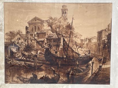 André MAIRE Vue de Venise
Encre et lavis
Signé en bas à gauche
57x74 cm.