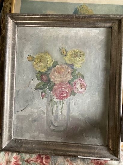 Pierre LAPRADE (1875-1931) 
Bouquet de roses
Huile
Signé en bas à droite