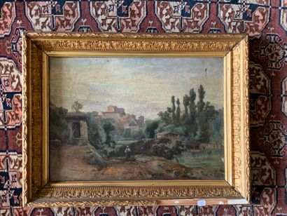 ECOLE FRANCAISE DU XIXème siècle 
Paysages
Deux huiles sur panneau
Signées