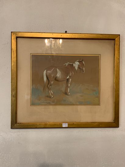 Edouard DOIGNEAU (1865-1954) 
Etude pour un cheval
Gouache sur papier
Signé en bas...