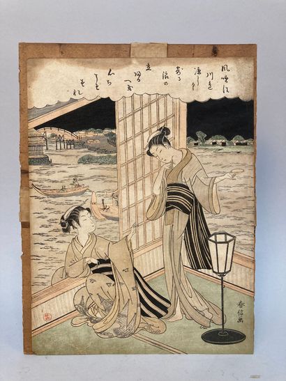 Suzuki Harunobu (1724-1770): Two chuban tate-e:
- Two young women on a terrace watching...