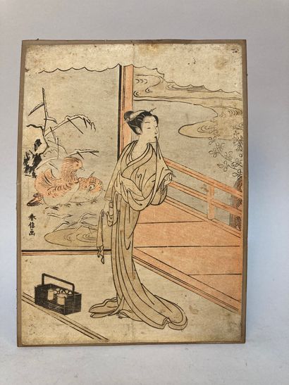 Suzuki Harunobu (1724-1770): Two chuban tate-e:
- Two young women on a terrace watching...