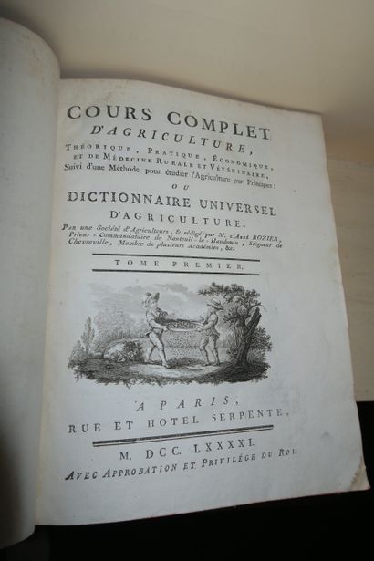 null Cours complet d'agriculture, 1791, 8 vol., incomplet (Usures, manques aux coiffes)...