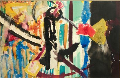 MICHEL CADORET (1912-1985) Sans titre
Lavis d'encres de couleurs et collage sur papier,...