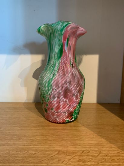 Blown glass vase with twisted sides and flared...