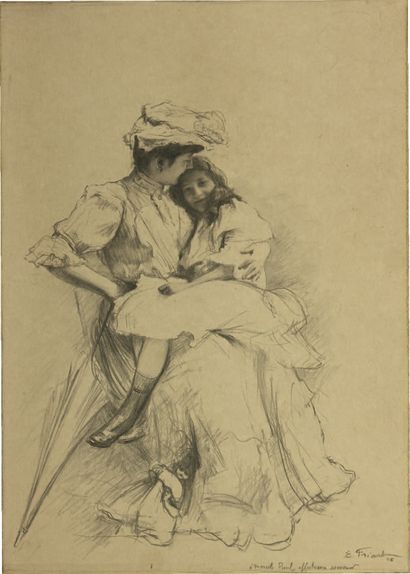Émile FRIANT (1863-1932) Tendresse maternelle
Charcoal on paper, signed, dated 06...