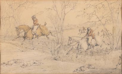 Henry Thomas I ALKEN (1785-1851) Deux scènes de chasse à courre
Graphite, lavis rouge...