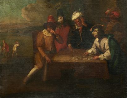 École Vénitienne du début du XVIIIe siècle Les joueurs de cartes masqués
Toile
69...