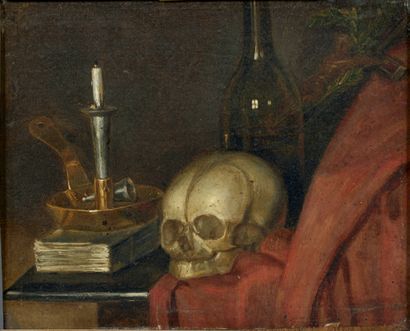 École française vers 1650, entourage de Damien LHOMME Vanity with skull
Panel mounted...