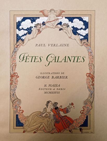 VERLAINE (Paul). Fêtes galantes. Paris, Piazza, 1928. In-4, broché, chemise demi-chagrin...