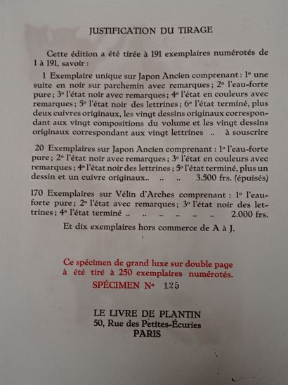 Poë (Edgar). Vingt histoires extraordinaires. Paris, Le Livre de Plantin, 1927. In-4,...