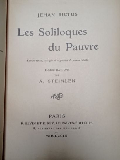 RICTUS (Jean). Les Soliloques du Pauvre. Paris, P. Sevin et E. Rey, 1903. In-8, maroquin...