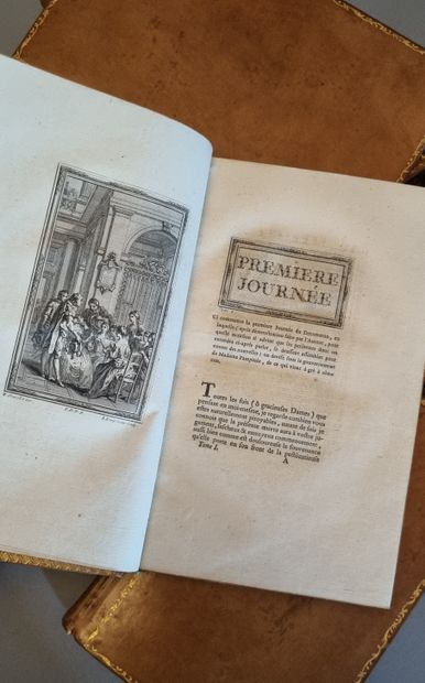 BOCCACE. Le Décameron. Londres, 1757. 5 volumes in-8, veau blond, roulette dorée,...