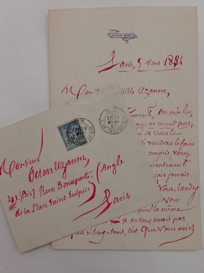 BARBEY D'AUREVILLY Jules (1808-1889). Lettre autographe signée à « Mon trop invisible...