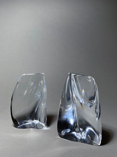 null DAUM FRANCE Flame Pair of translucent crystal bookends Signed H. 15 cm - W....