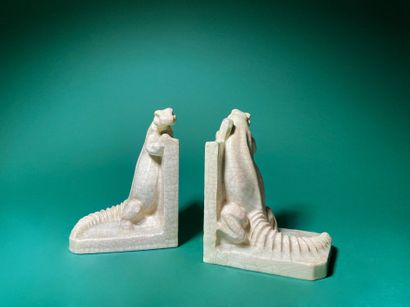 null Art deco work Komodo dragons Pair of bookends in cracked ceramic H. 19 cm -...