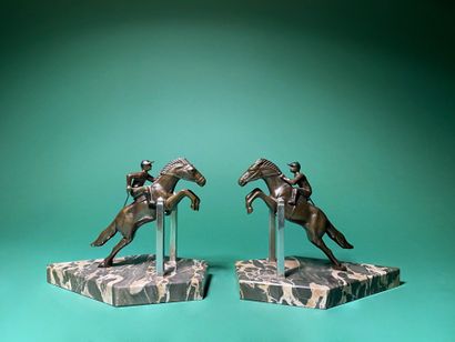 null English work in the 19th century style Jumping jacks Pair of bookends in patinated...