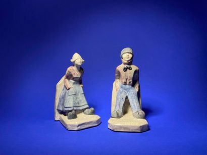 REDIN Young Bretons Pair of polychrome ceramic...