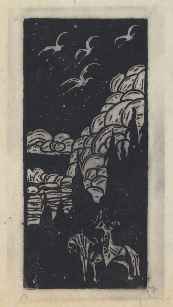 KANDINSKY, Vassily (1886-1944) Die Jagd (The Hunt), 1903
Woodcut on Japanese paper,...
