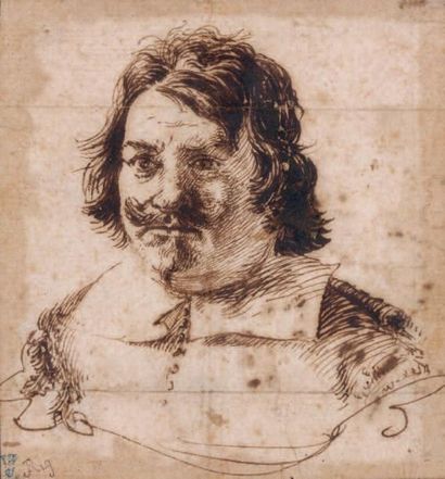 ECOLE ESPAGNOLE DU XVIIÈME SIÈCLE Portrait d'homme en buste Plume, encre brune et...