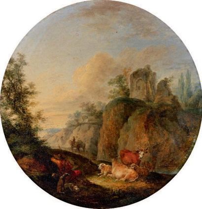 ATTRIBUÉ À JEAN PIERRE NORBLIN DE LA GOURDAINE (1745-1830) Le repos du jeune berger...