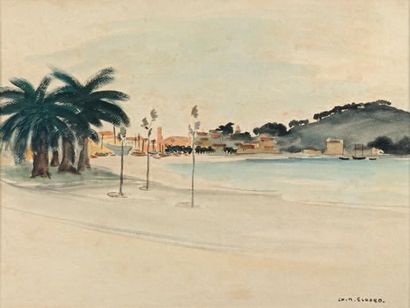 CHARLES MARCEL ECHARD (1915-1958) La baie des palmiers Aquarelle, signée en bas à...