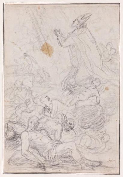 ATTRIBUÉ À LUCA GIORDANO (NAPLES 1632 - 1705) Sujet religieux Crayon noir 34,5 x...