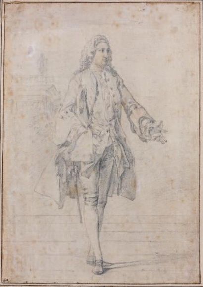 HUBERT FRANÇOIS BOURGUIGNON GRAVELOT (PARIS 1699 - 1773) Gentilhomme en pied Crayon...