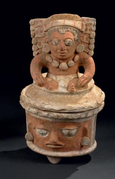 null Petite urne anthropomorphe à couvercle Culture Maya, Guatemala Classique, 550-950...