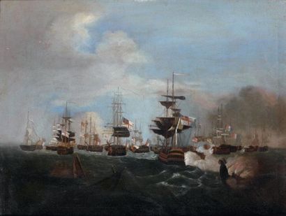 ECOLE ANGLAISE DE LA FIN DU XVIIIÈME SIÈCLE Combat naval de la flotte française contre...