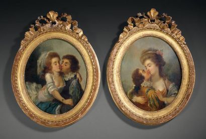 ATTRIBUÉ À PIERRE ANTOINE BAUDOUIN (1723-1769) Le baiser donné - Le baiser rendu...