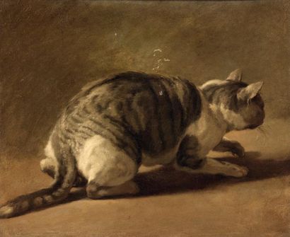ATTRIBUÉ À HENRI HORACE ROLAND DE LA PORTE (VERS 1724-1793) Un chat sauvage aux aguets...