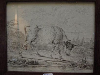 ECOLE FRANÇAISE DU XIXème SIÈCLE Vache dans une clairière Plume et encre sur papier...